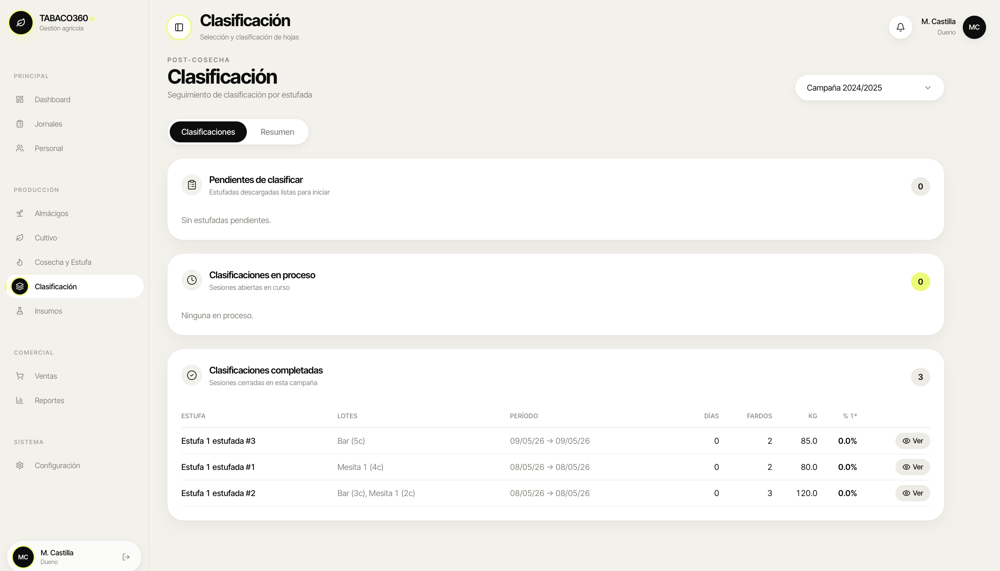 Módulo de clasificación post-cosecha